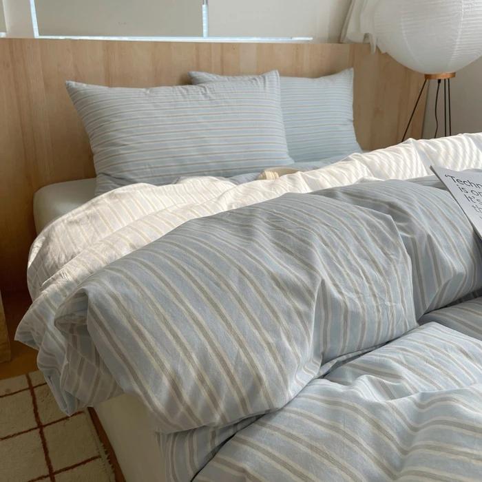 Nordic Sling Cotton Pink Stripes Duvet Cover 150x200 Size Girl's Room Housse Skin Friendly Breathable Comforter Sets