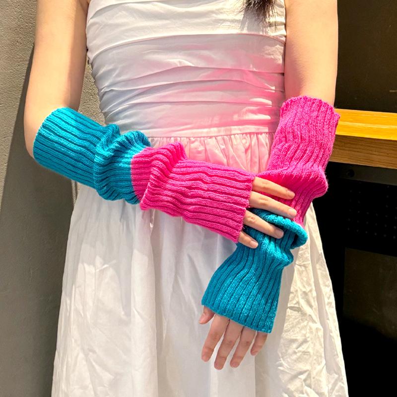 

1Pair Wrist Sleeves Windproof Pink Dopamine Fashion Lolita Cosplay Soft Thickened Fingerless Gloves Knitted Mitten Arm Warmers