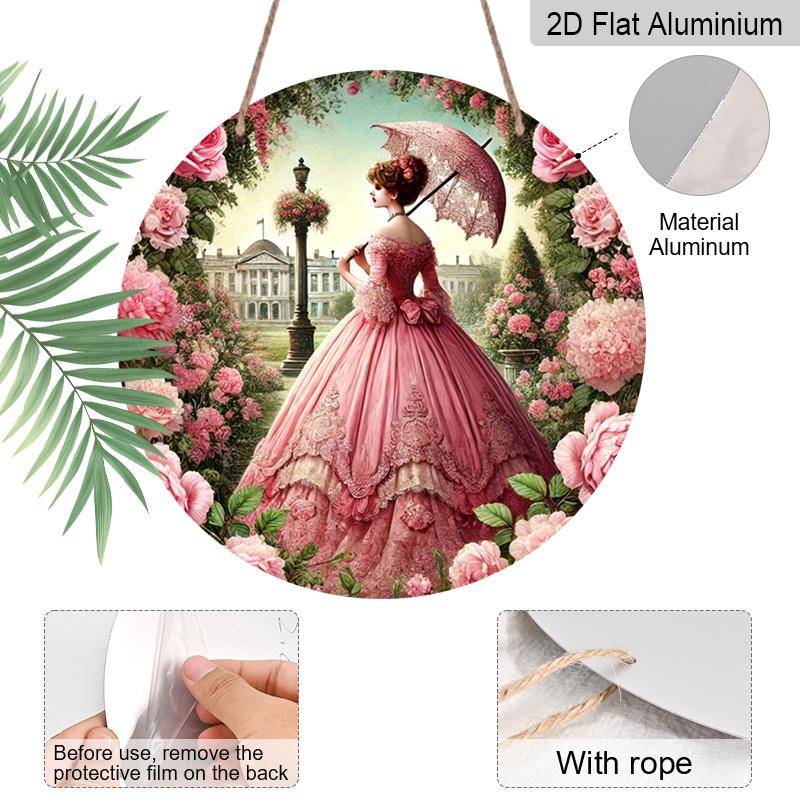 2D Flat 1pc, 8x8 in, Vintage Garden Lady Round Aluminum Metal Sign, 2D High-Definition Print, Home, Kitchen, Cafe, Restaurant, Garage, Porch, Patio