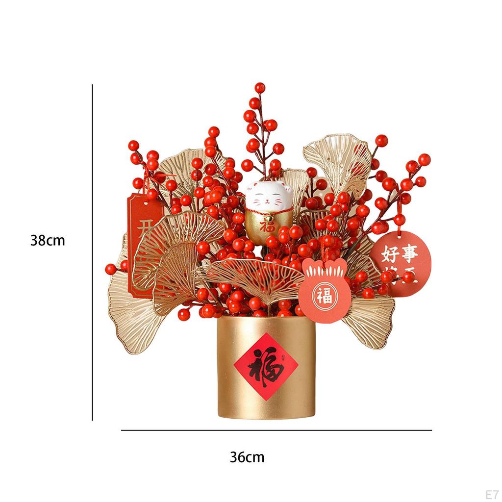 Artificial Floral Pot Chinese Collectible Party Decor Decorative Desk Ornament Decoration Year