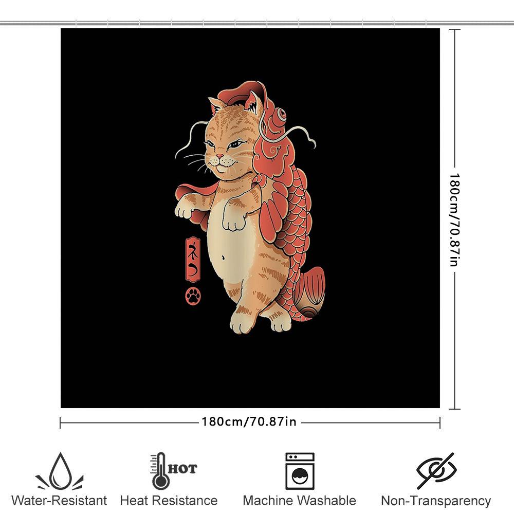 Japanese Cat Koi Fish Shower Curtain Anime Bathroom Decor Washable Waterproof Home Decor Japanese Style Wall Art Tapestry