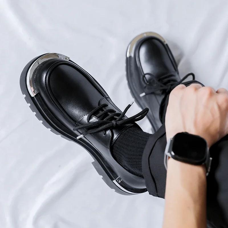 Sapatos masculinos de couro de alta qualidade, estilo britânico, plataforma, sapatos sociais, para trabalho ao ar livre, sapatos formais para homens, sapatos oxford casuais e formais