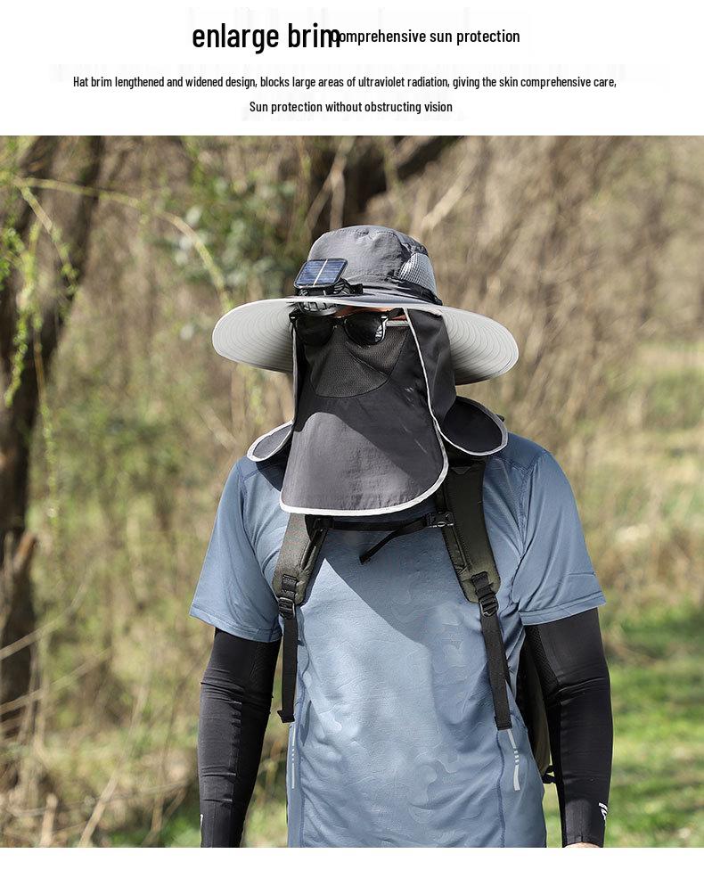 Men's Solar-Powered Fishing Hat with Fan - Sun, Mosquito, Neck, and Face Protection for Outdoor Summer Leisure