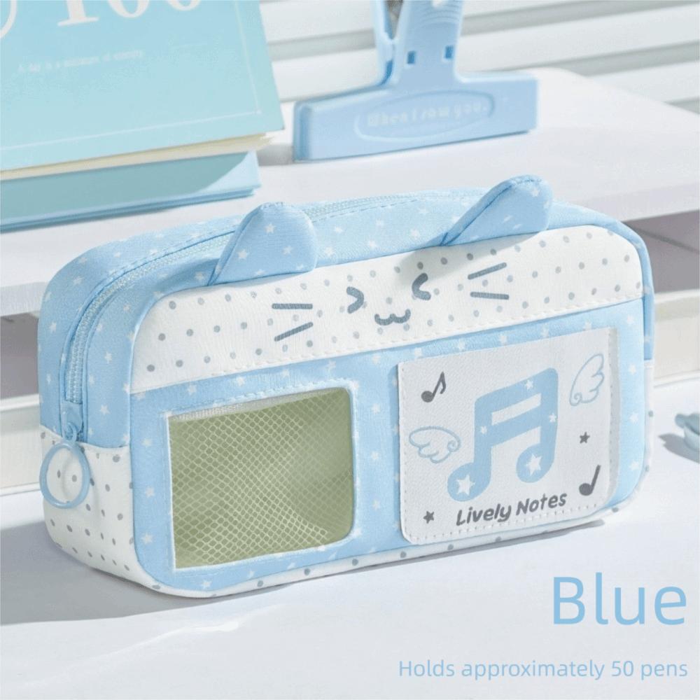 Clear Window 3D Cat Ear Pencil Case Music Note Star Music Pencil Bag Daily Study