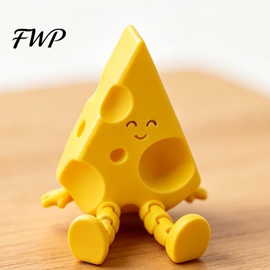 3D Printed Cheese Sculpture Novelty with Movable Joints, Funny Limb Toy Slice Figurine Fidget for Stress Relief, Office Desk Accessories Delicate