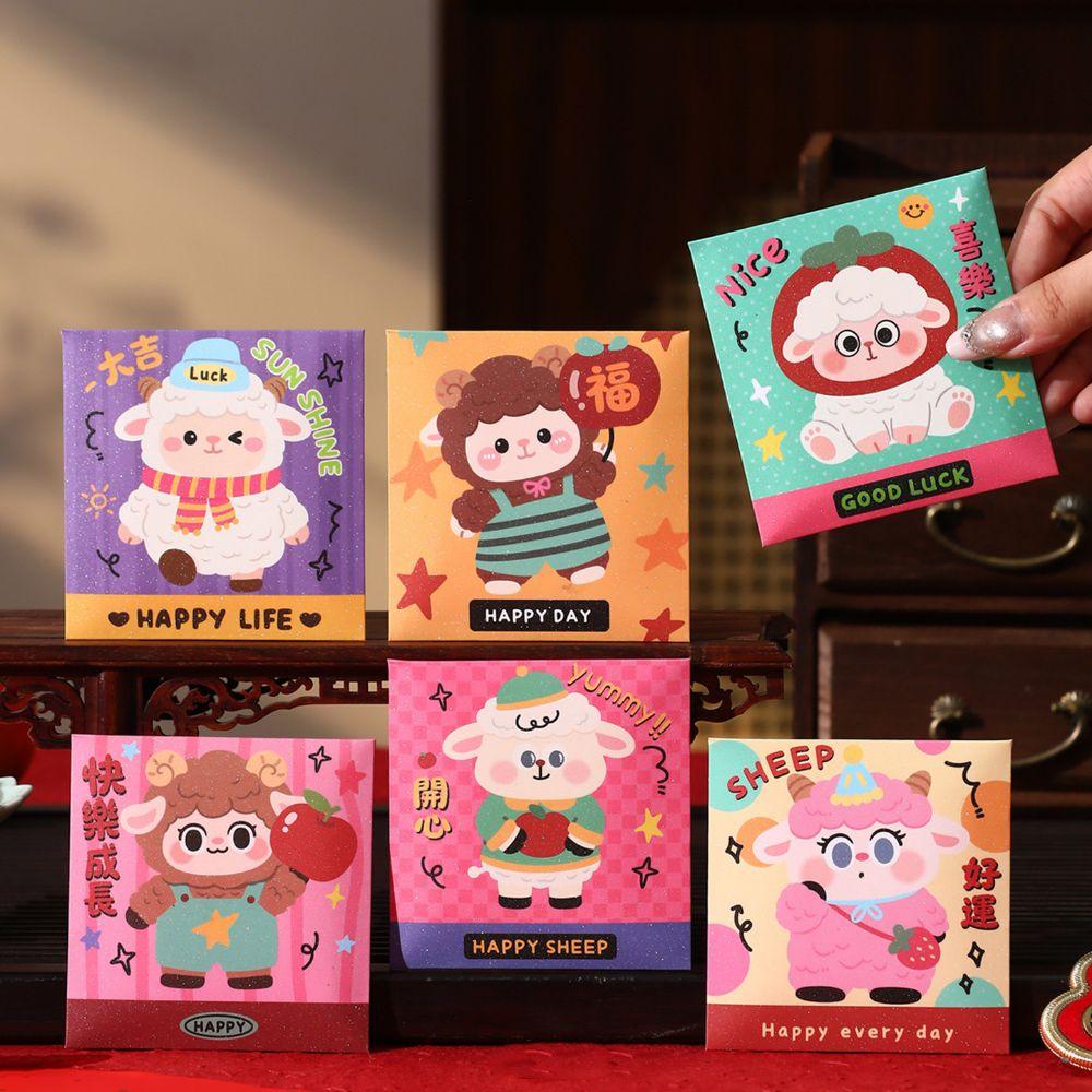 6Pcs Sheep Year 2027 Sheep Year Red Envelope Paper Lucky Money Bag  Spring Festival