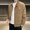 Men Jacket Stand Collar Long Sleeve Zipper Placket Jacket Coat Solid Color Retro Corduroy Jacket Short Style Windbreaker