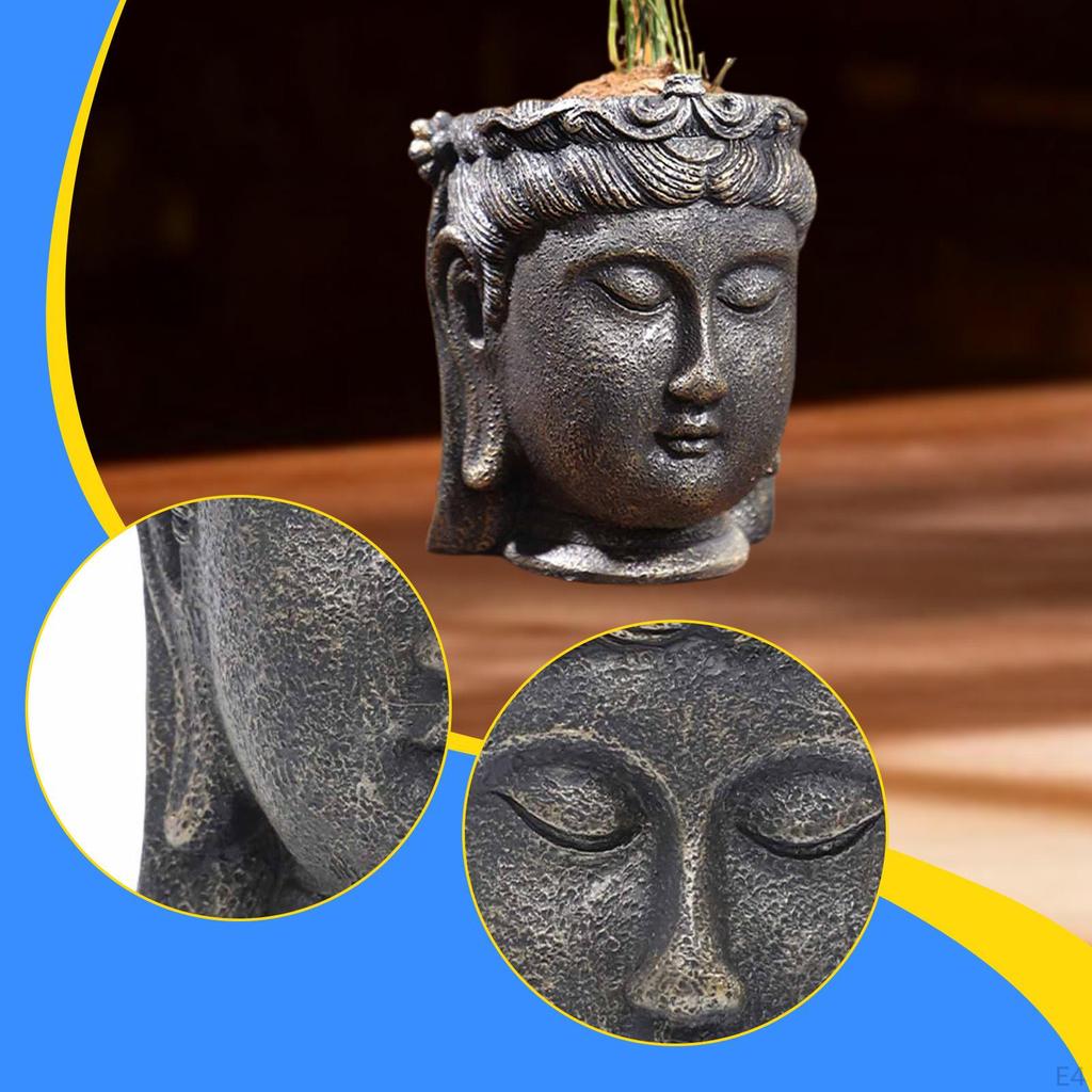 Buddha Head Planter Flower Container Figurine Crafts Pot Plant for Living Room