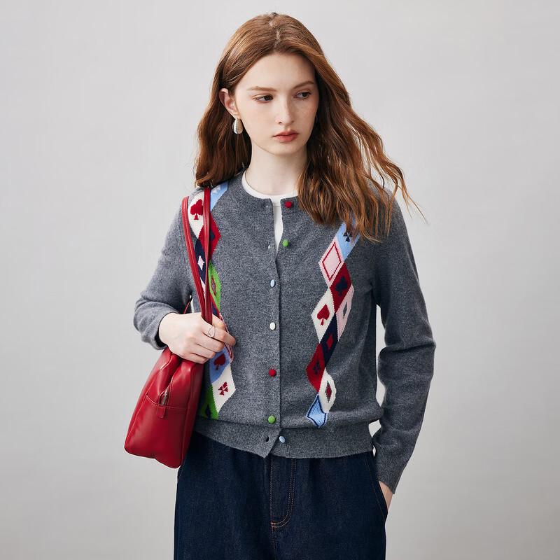 Women's Diamond Jacquard Wool Cardigan
