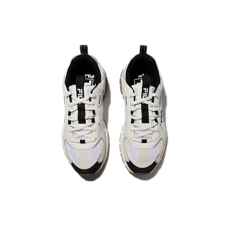 Fila Mesh, Leather Low Top Casual Running Shoes Unisex White And Black Coffee Korean Style 1JM01679D_021