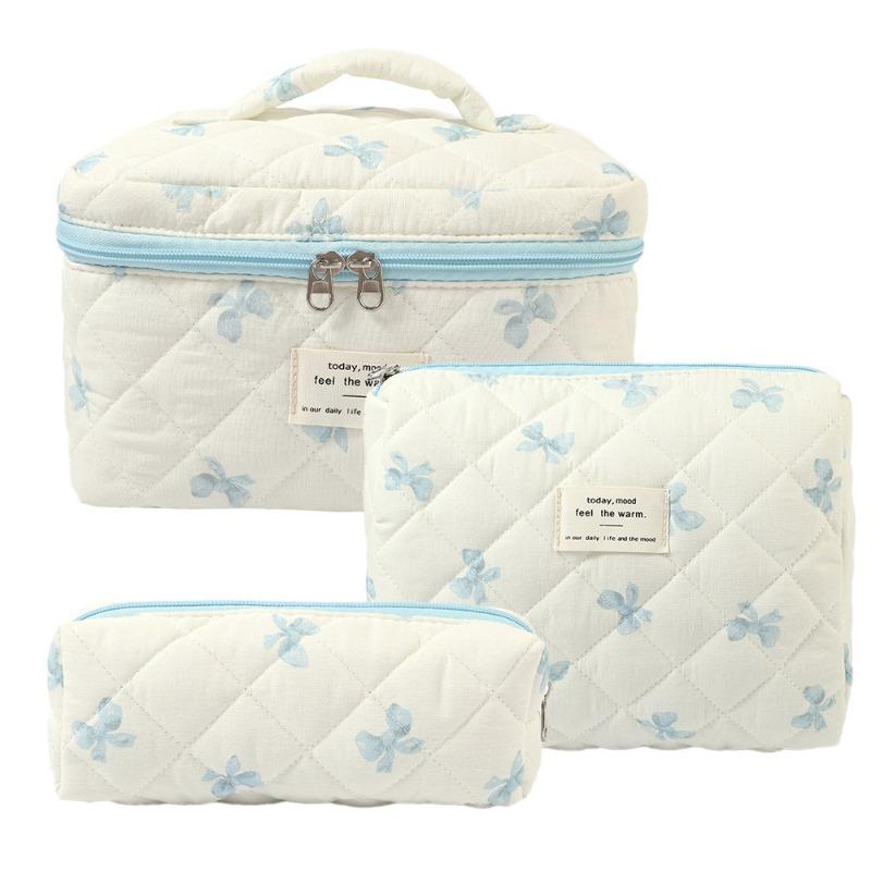 3PCS Makeup Bag Bowknot Quilting Women Cosmetic Bags Portable Zipper Makeup Travel Organizer Storage Handbag Toiletry Pouch 2025
