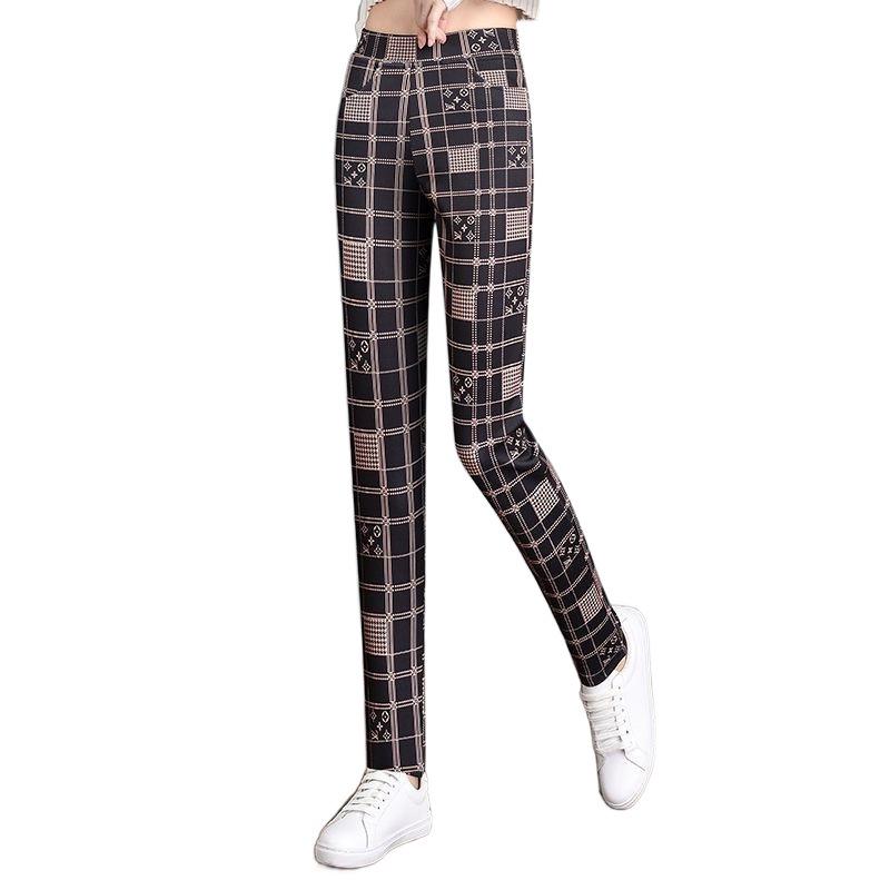 Summer Stretch Plaid Print Elastic Waist Pencil Pants - Slimming, Fashionable & Versatile Women's Long Pants for 2025.
