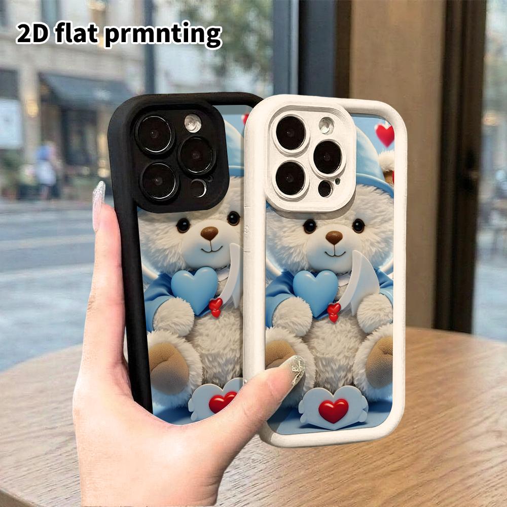 Phone case: 2D flat, suitable for iPhone 18 17 16 15 14 13 Pro protective case, plush little bear, perfect Christmas and Halloween holiday gift