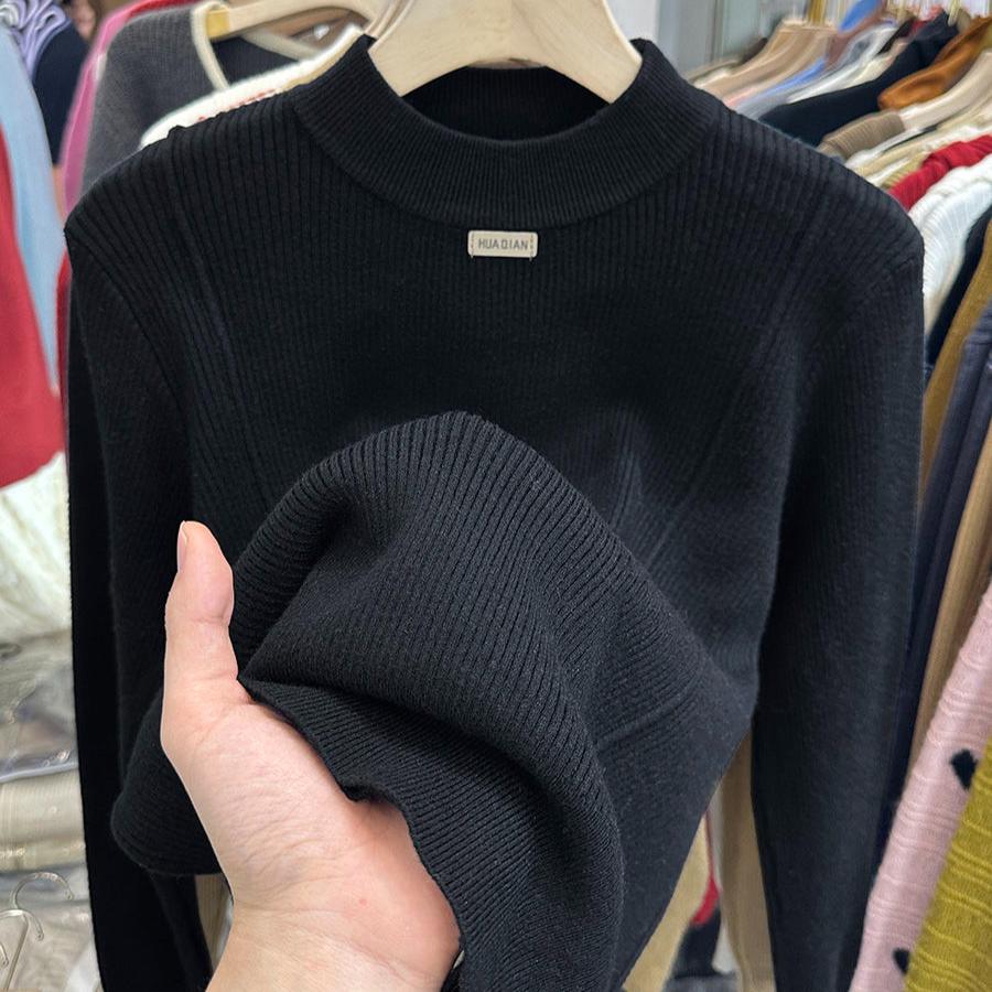 Versatile Women's Sweater Autumn and Winter Half-high Collar Knitted Top Large Size Base Shirt Trendy