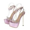 Platform Ankle Buckle Strap Extreme Thin High Heels PVC Transparent Crystal Woman Sandals Wedding