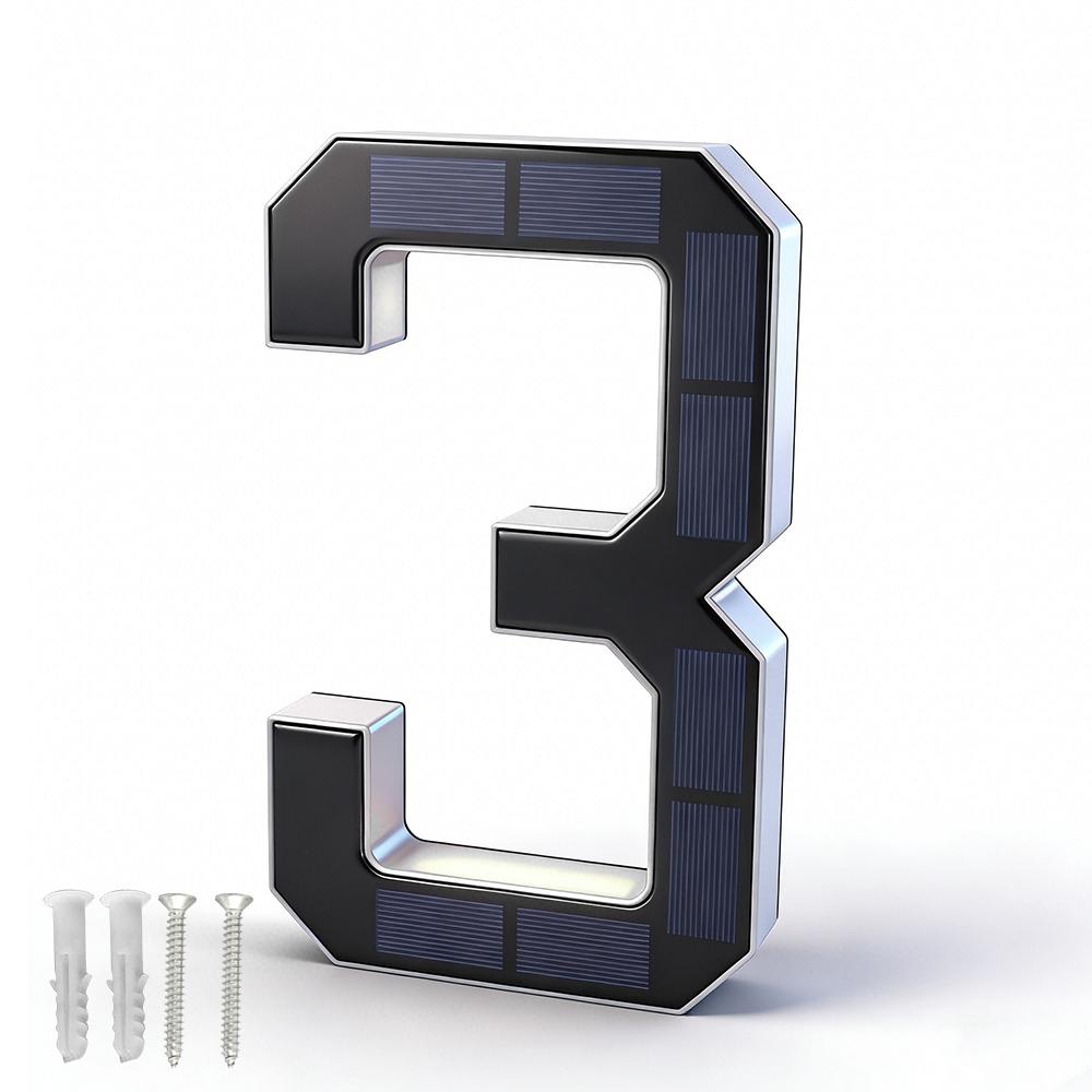 23CM Saulės energija varomi namo numerio žibintai Namo ženklas Šviesos jutiklis LED Adreso ženklas Saulės energijos namo numerio ženklas LED adreso numeris lauko reikmėms