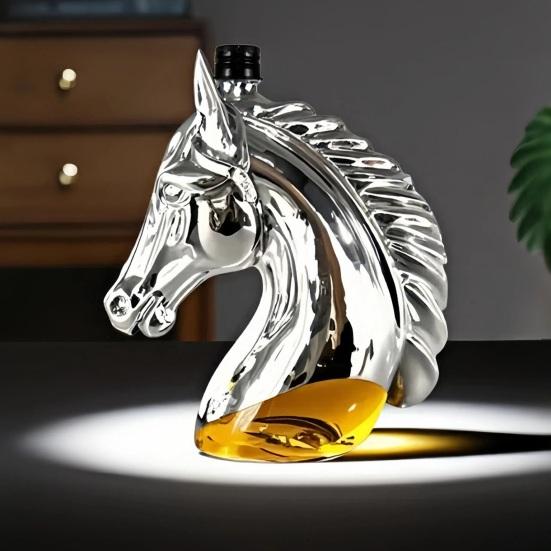 Karafka na whiskey s hlavou koně, 350 ml, 3D novinková skleněná láhev na alkohol pro dekoraci domácího baru, Jedinečný dárek pro milovníky koní a whiskey, Táta Muži