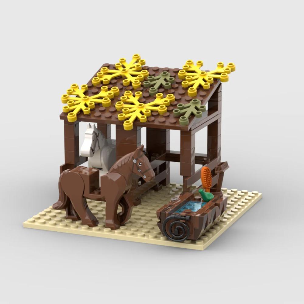 MOC Fattoria Bovini Cavallo Carrozza Trasporto Stalla Orto Mattoni Modello Blocchi da Costruzione Giocattoli per Bambini Regali di Natale