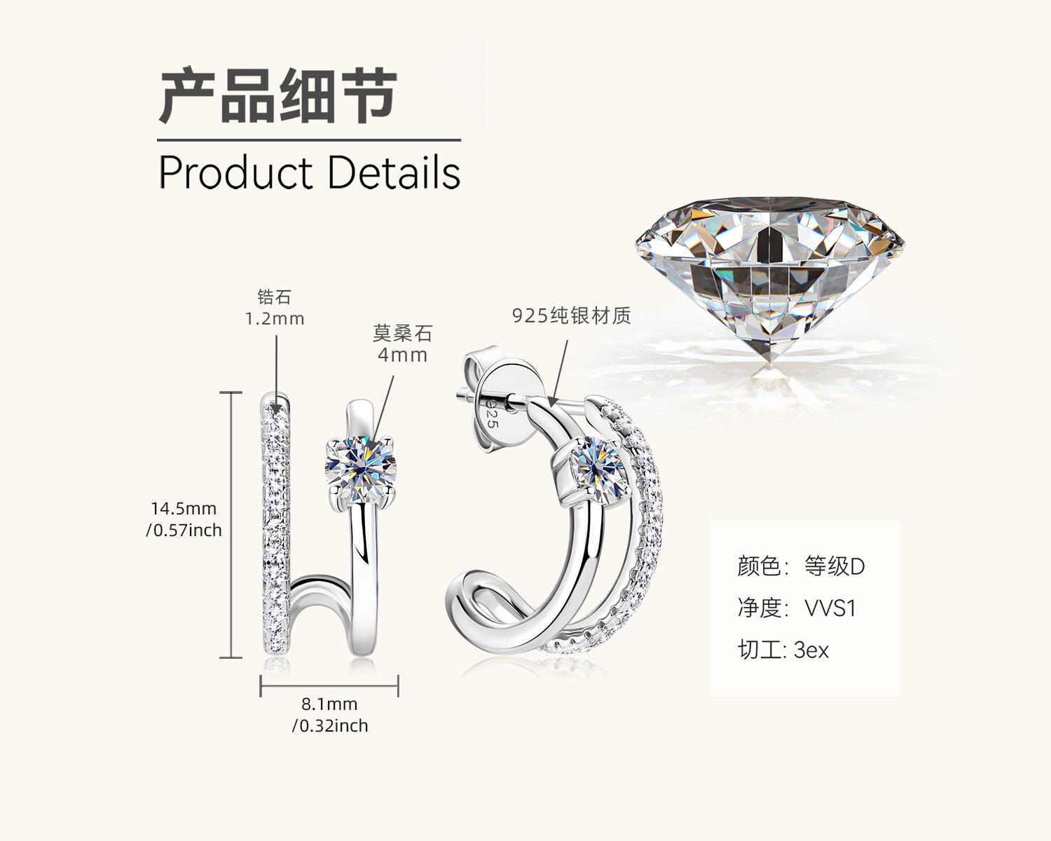 

Silvere Glam Korean Internet-famous Light Luxury Style Moissanite Earrings For Women, 2025 New S925 Earrings, Pure Silver Earrings And Jewelry 0.3 carat+0.3 carat белый