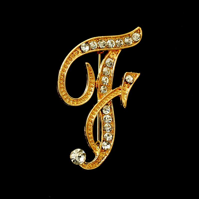 [HS]1Pc Fashion Rhinestone 26 English Letters Pin Golden Color Brooch Women Personality Clothing Accessory Trendy Gift