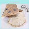 Summer Straw Hat With Daisy Print Wide Brim Sun Protection For Women Outdoor Casual