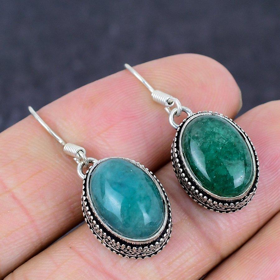 Natural Green Apatite Gemstone 925 Sterling Silver Jewelry Earring 1.38" e0O09