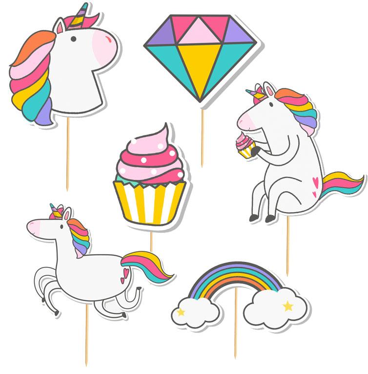 Toppers Unicorn Pickers Unicorn Birthday 6 Pcs