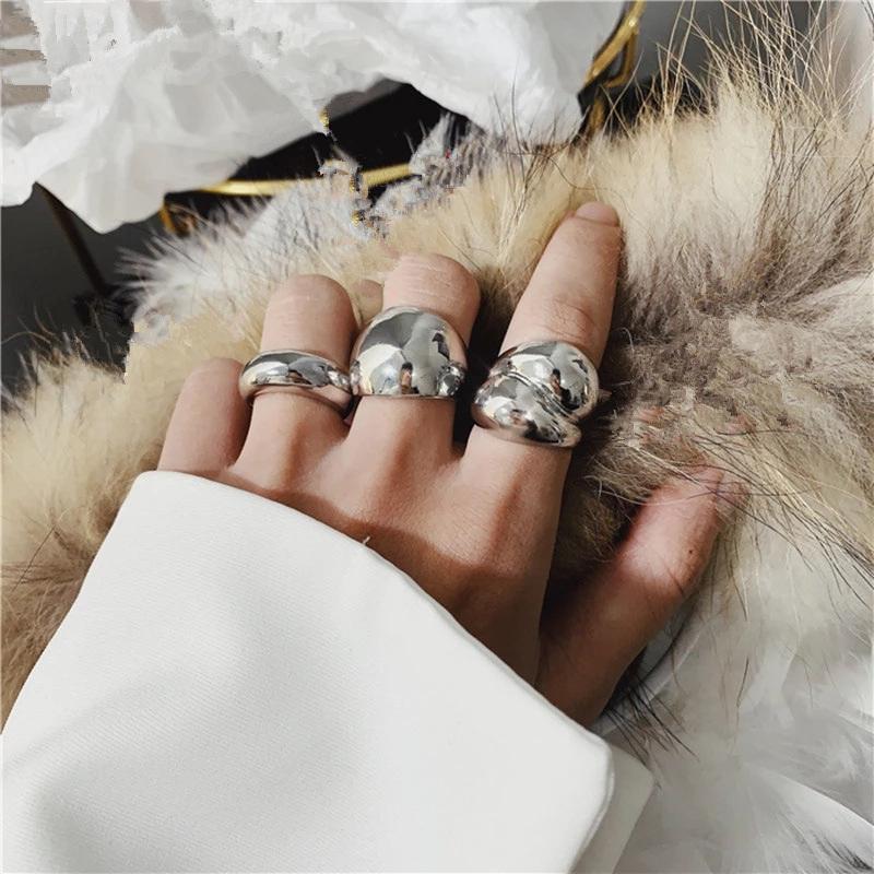 3Pcs Gold Color  Color Metal Minimalist Glossy Wide Open Rings Geometric Finger Rings For Women Men Jewelry