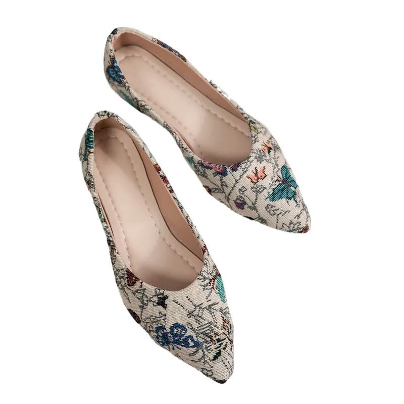 

Fashion 2025 Hot Sale Plus Size Women s Flats Print Slip on Soft Bottom Pointed Toe Flats Outdoor Casual Daily Walking Shoes Zapatos 44 покинуть белый