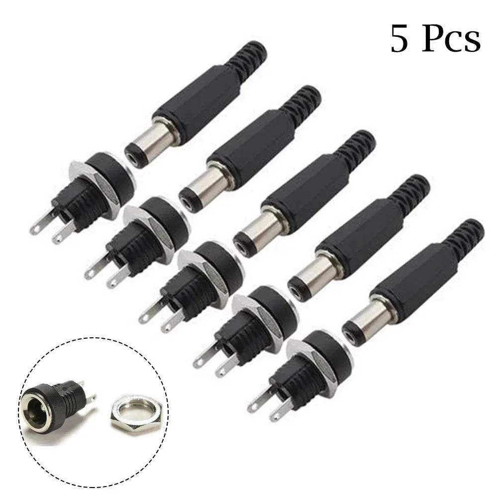 5 Pairs DC 12V Male Jack Plug Female Socket Panel Mount Power Connectors Terminals Blocks Electrical Equipment Supplies