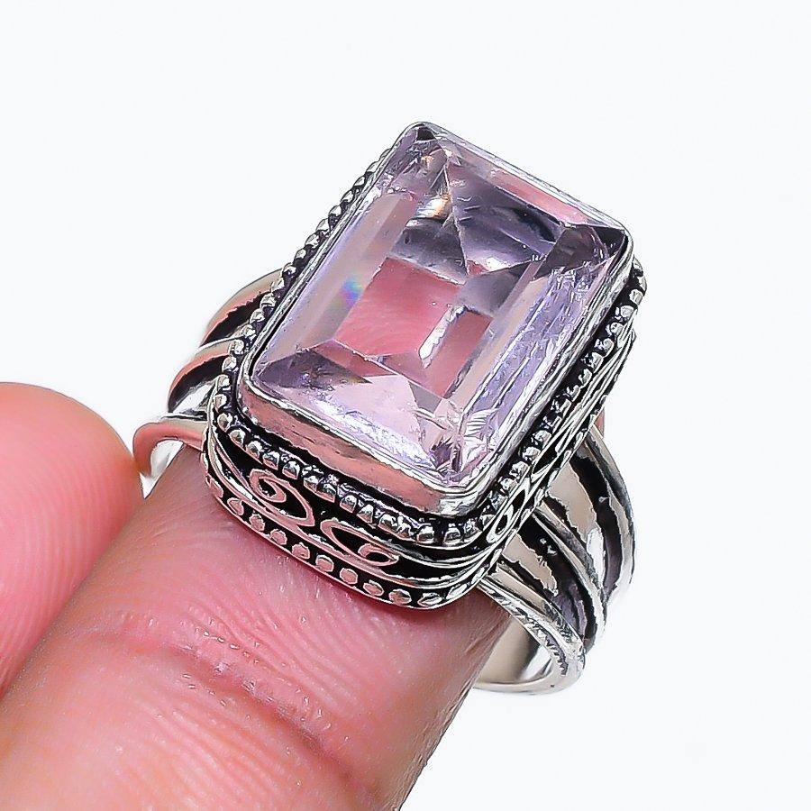 Natural Pink Kunzite Gemstone 925 Sterling Silver Jewelry Ring Size 9 AR-18752
