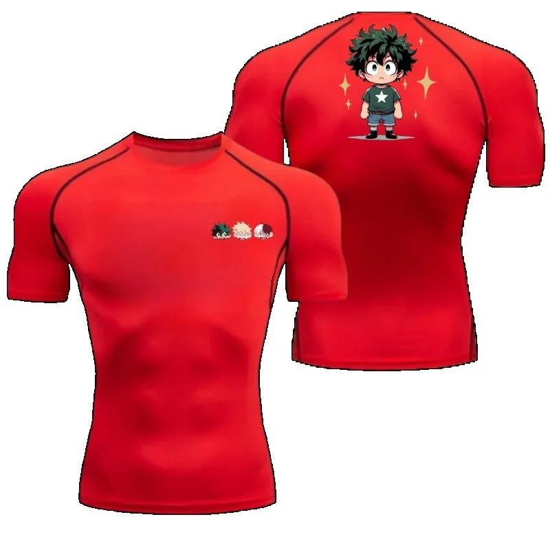 Men Summer Athletic Compression TShirt Breathable QuickDry High-Elasticity Short Sleeve Tee with Bold Izuku Midoriya Graphic Gym