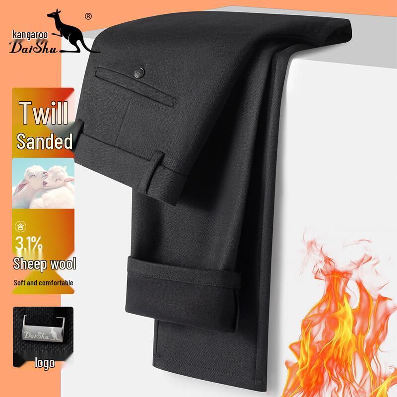 DAISHU Men s Autumn/Winter Wool Blend Twill Warm Trousers 33