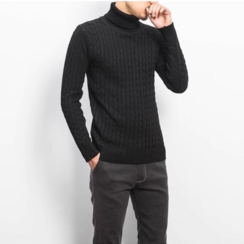 Spring and Autumn Men's Knitwear Korean Version Slim Fitting High Neck Pullover Warm Fried Dough Twists Sweater Casual Bottoming Sweater Top