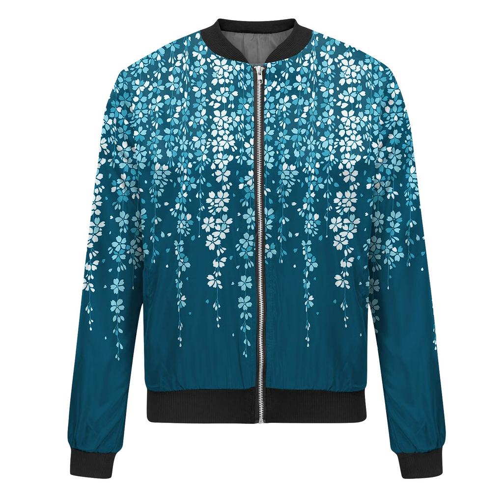 Jackets For Women Long Sleeve Lightweight Zip Up Cropped Print Outerwear Casual Quilted Jackets with Pockets