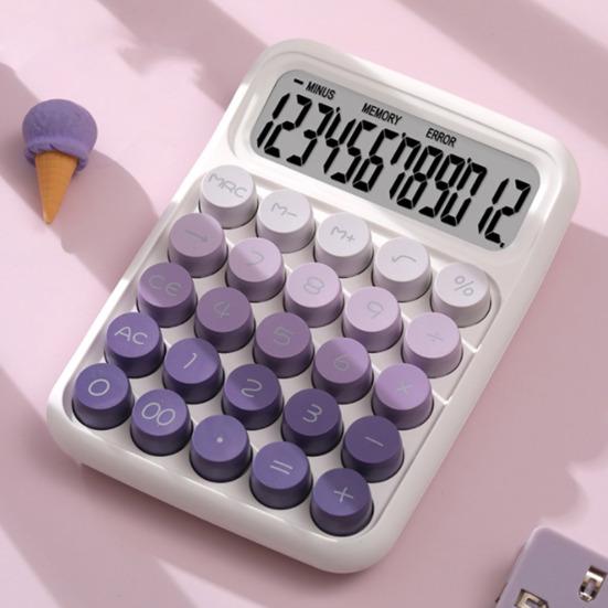 Mechanical Calculator with Large LCD Display Vintage Gradient Color 12-digit Desktop Calculator for Home Office