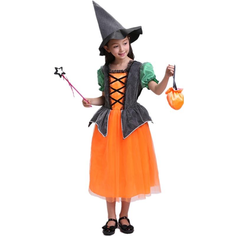 Heksesett Kjole Jenter Halloween Trollmannskostyme Barn Fest Heks Vestidos