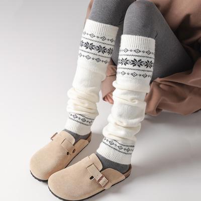 Retro Nordische Schneeflocken Stulpen: Damen Fair Isle Strick Socken für Herbst & Winter