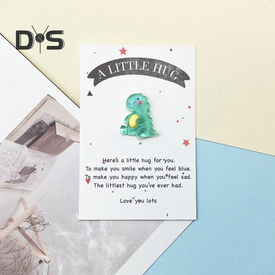 Decoração de dinossauro de desenho animado de abraço de bolso com cartão comemorativo Um pequeno abraço, sapo verde, ornamento de resina, amigos, família, aniversário, presente de aniversário