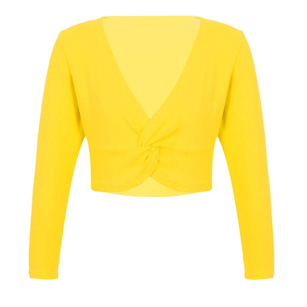 Mädchen Langarm V-Ausschnitt Knoten vorne Einfarbig Tanzjacke Langarm Warmes Ballettanzug