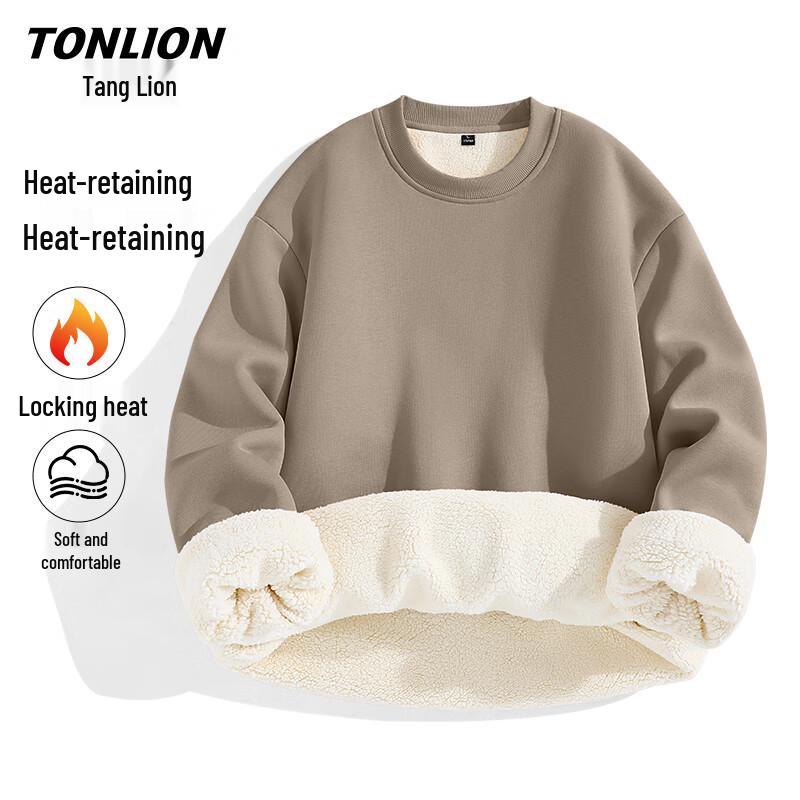 TonLion Men's Fleece-Lined Crew Neck Sweatshirt