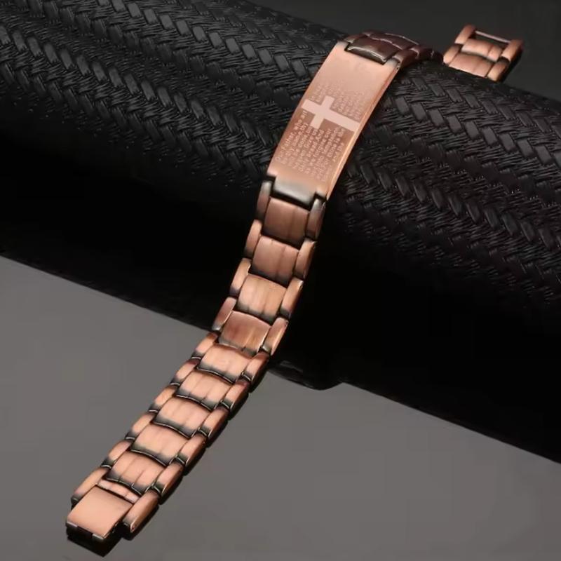 Braccialetti Magnetici in Rame da Uomo, Braccialetto in Rame Puro con Croce e Magneti di Forza a Doppia Fila per Uomo Marito Papà Regali di Natale