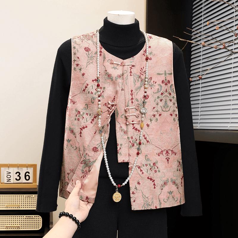 Yuzhaolin Women s New Chinese Style Embroidered Vest Two-Piece Set 2XL