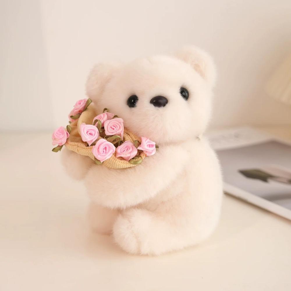 With Floral Blanket Bear Wear Rose Doll 15cm Bouquet Rabbit Doll Rose Bear Plush Toy Anniversary