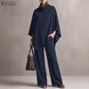 ZANZEA Women 3/4 Sleeve Asymmetrical Blouse And Long Pants Breathable Casual Two Piece Suit Sets