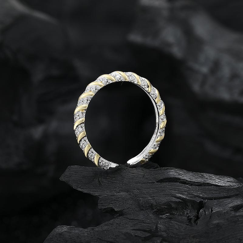 S925 Sterling Silver Gold Edge Spiral Flash Diamond Ring Light Luxury Women'S Ring Fingertip Accessories Daily Simple Niche Design