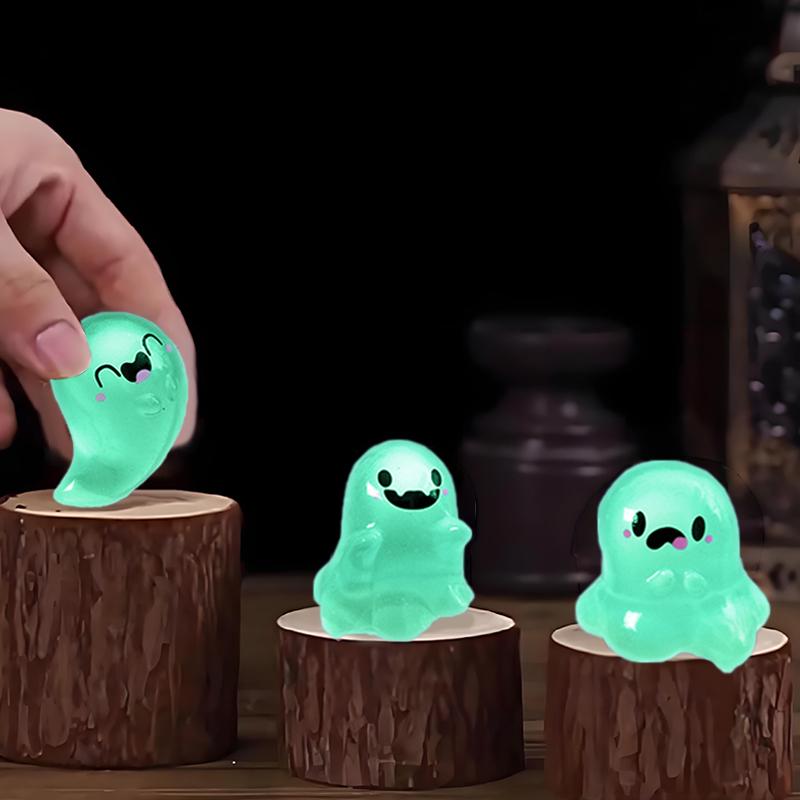 

Мини-фигурки призраков, светящиеся в темноте, светящиеся миниатюрные фигурки призраков из смолы, милые фигурки призраков, садовый декор чистый