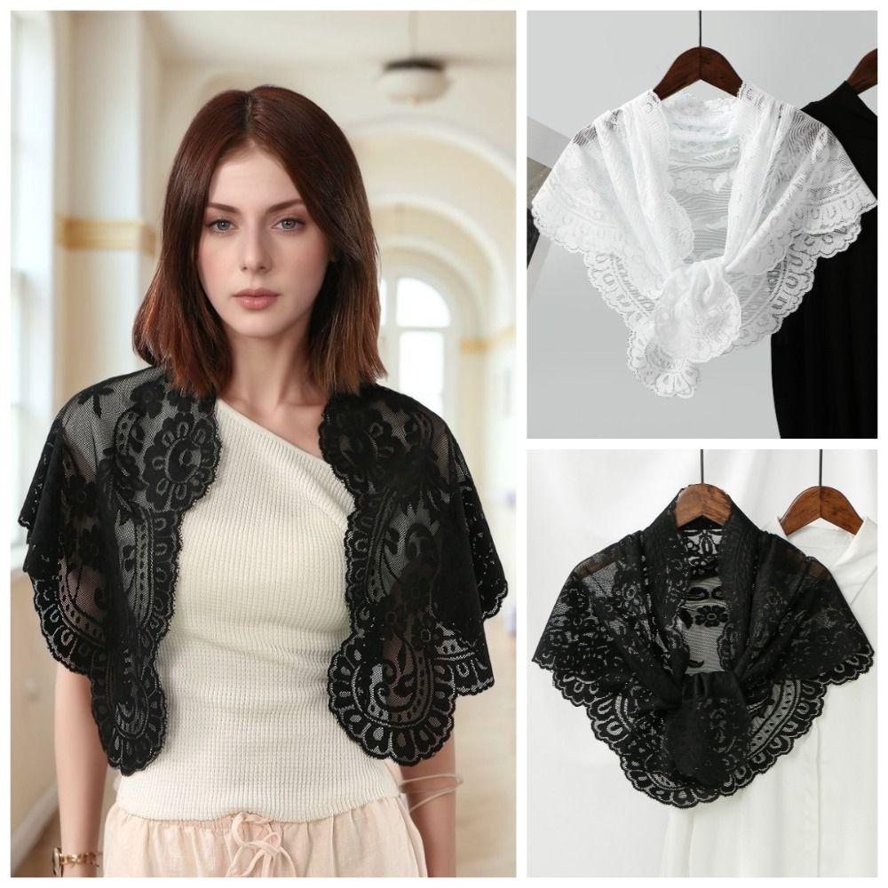 French Style Head Covering Scarf Shawl Vintage Wedding Headscarf Lace Triangle Scarf  Church