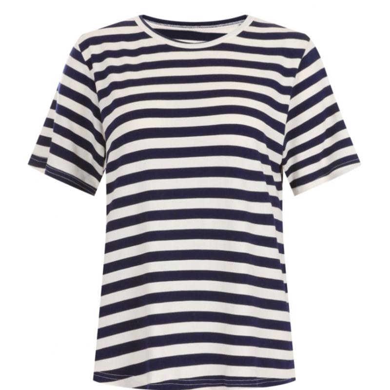 Shop   Women Round Neck STriped ShorT Sleeve T shirT Burgundy Dai Wsh 20615