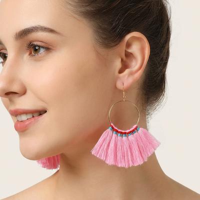 Ins Cold Wind Geometric Large Circle Fringed Earrings, the Same Bohemian French Temperament Earrings